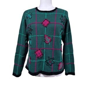 SUSAN Bristol Window Pane Patch Hand Embroidered Knitted Ramie Vintage Sweater